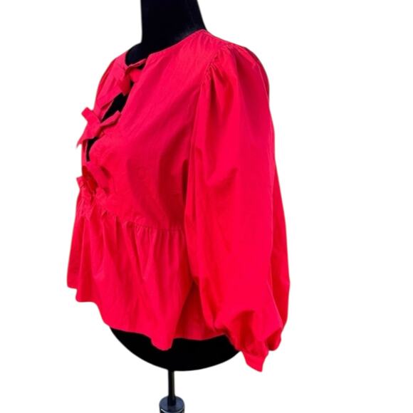 120. JODIFL L.A. | NewWithTag bow puff sleeve ruffle summer spring blouse SZ:L - Picture 2 of 7
